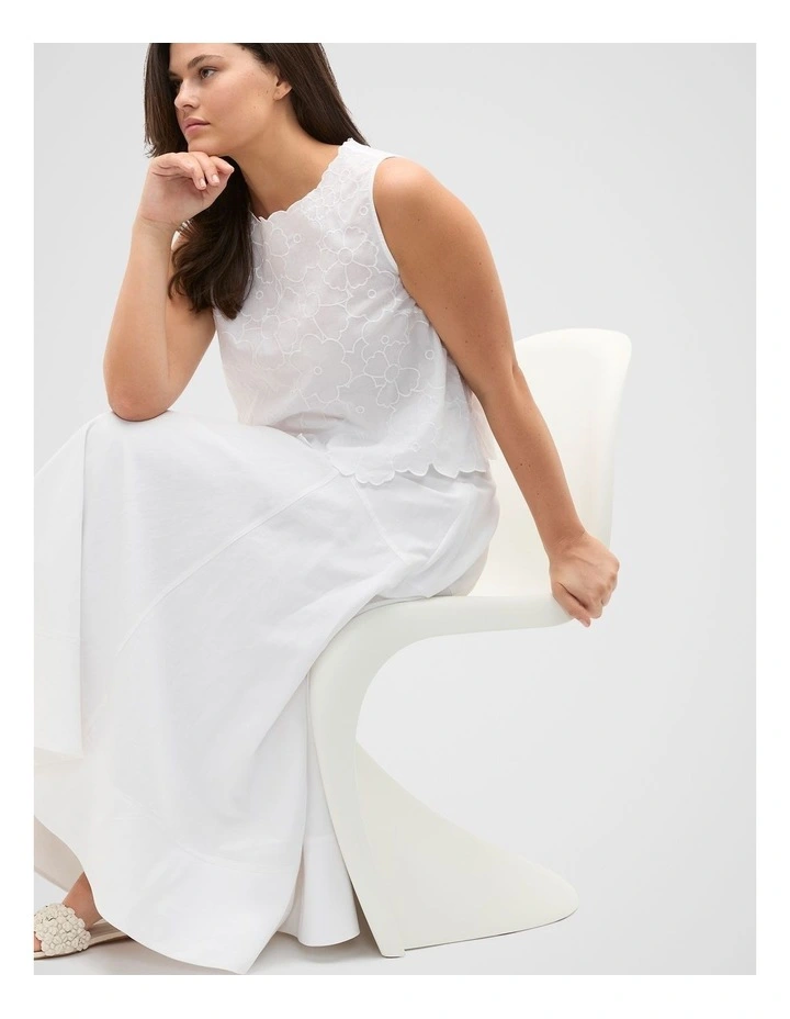 Floral Embroidered Tie Back Shell Top in White image 6