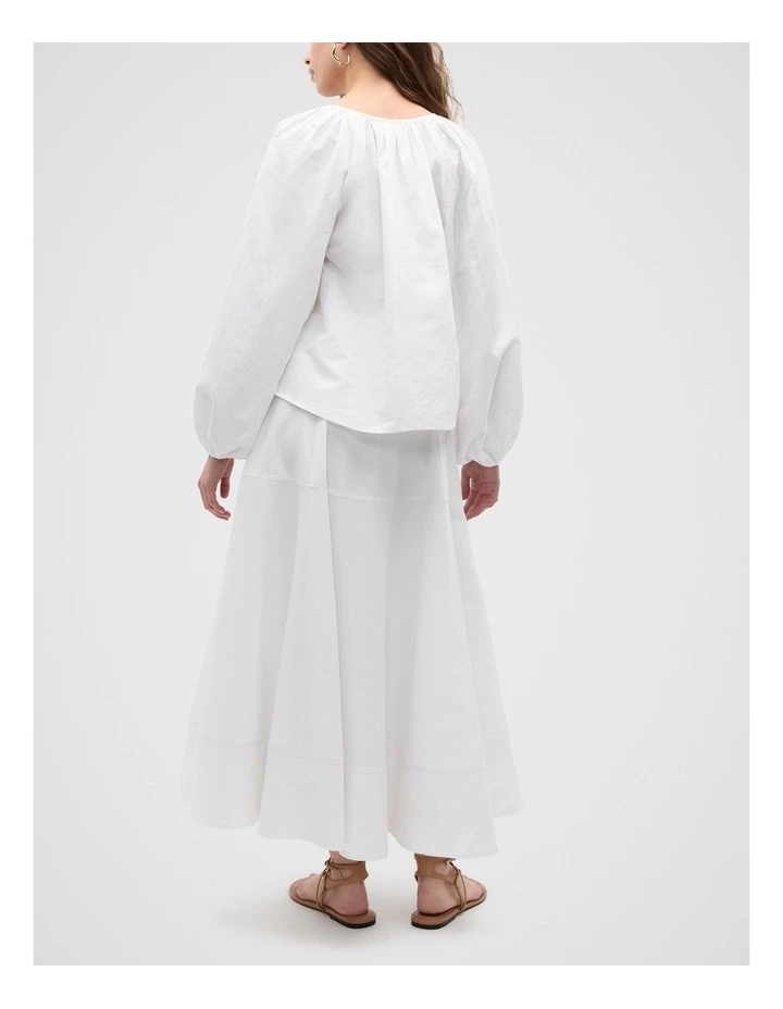 Scoop Neck Blouson Sleeve Top in White image 2