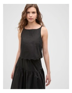 Poplin Scallop Top in Black
