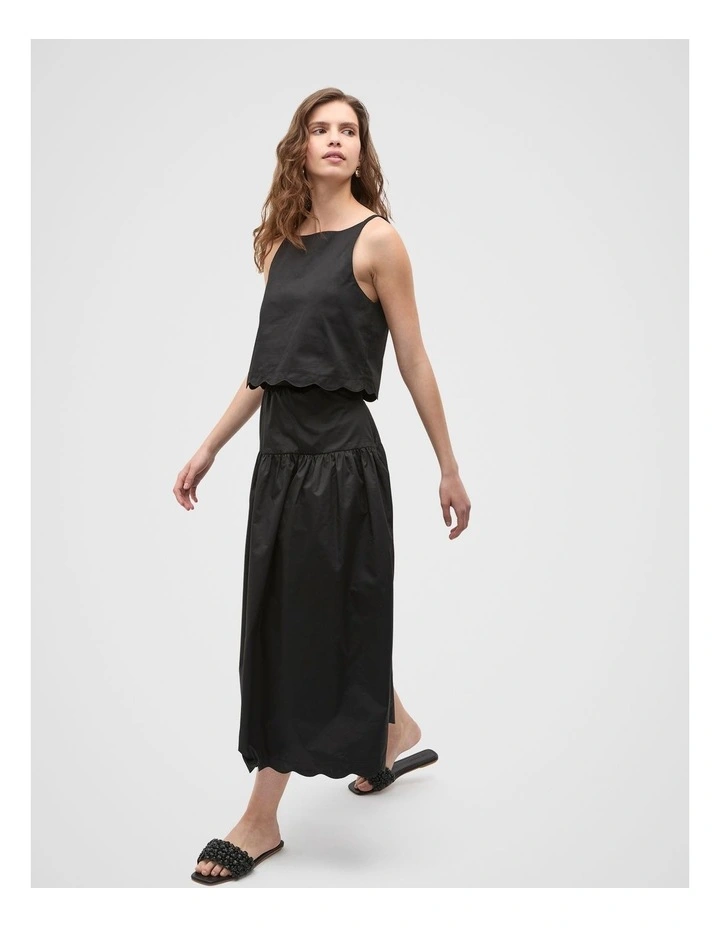 Poplin Scallop Top in Black image 3