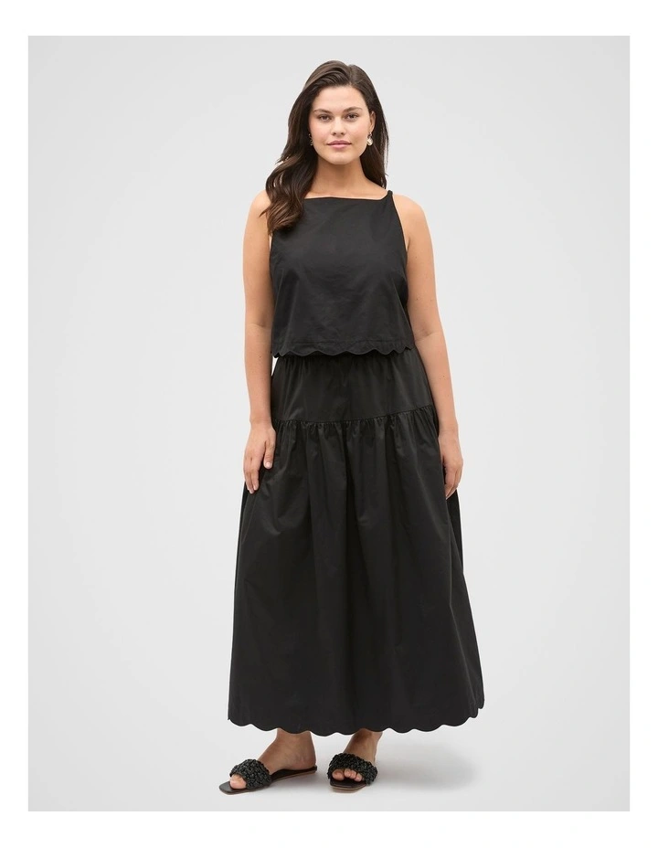 Poplin Scallop Top in Black image 6