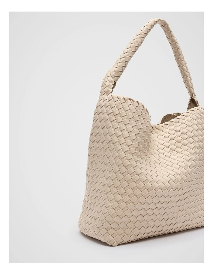 Woven Textured Tote in Ecru image 3