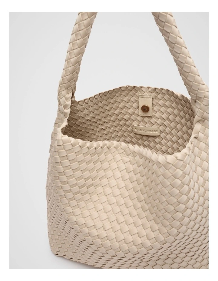 Woven Textured Tote in Ecru image 4
