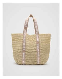 Logo Woven Basket Bag in Ecru