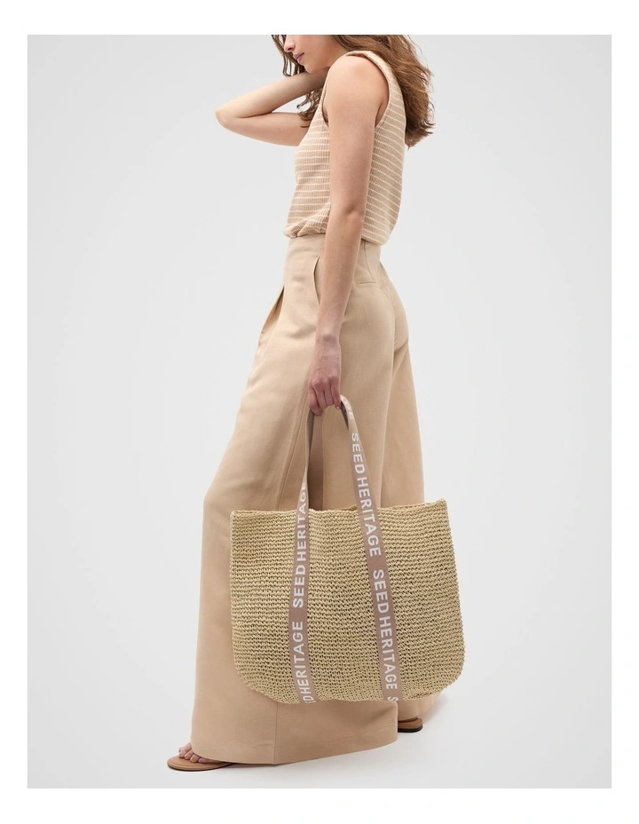 Logo Woven Basket Bag in Ecru image 2
