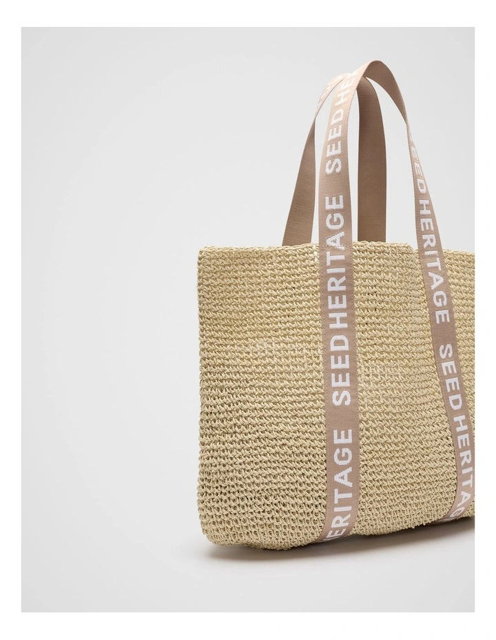 Logo Woven Basket Bag in Ecru image 3