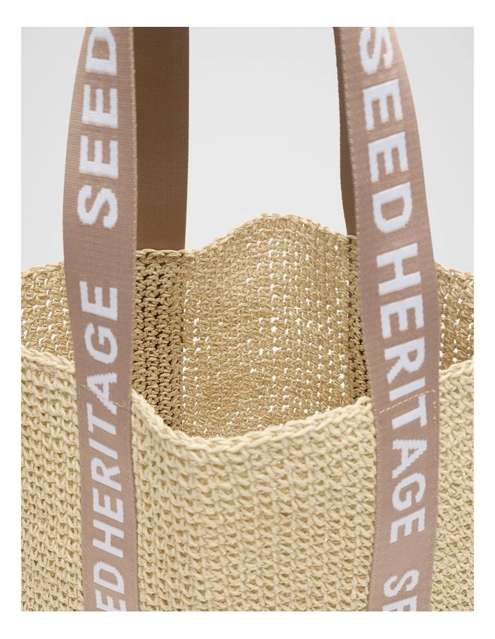 Logo Woven Basket Bag in Ecru image 4