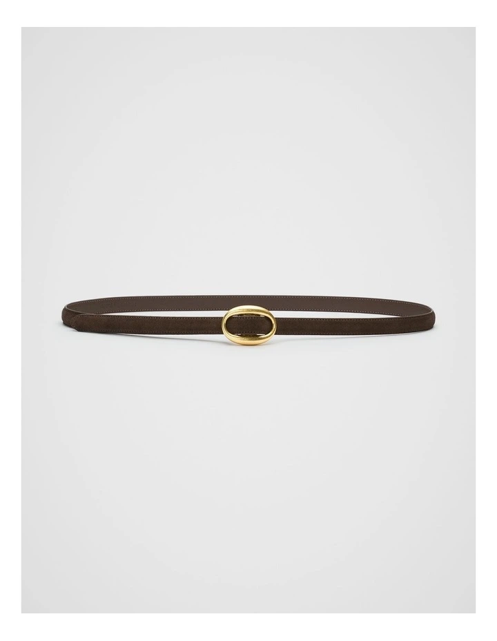 Carmen Oval Buckle Belt in Chocolate Suede image 1