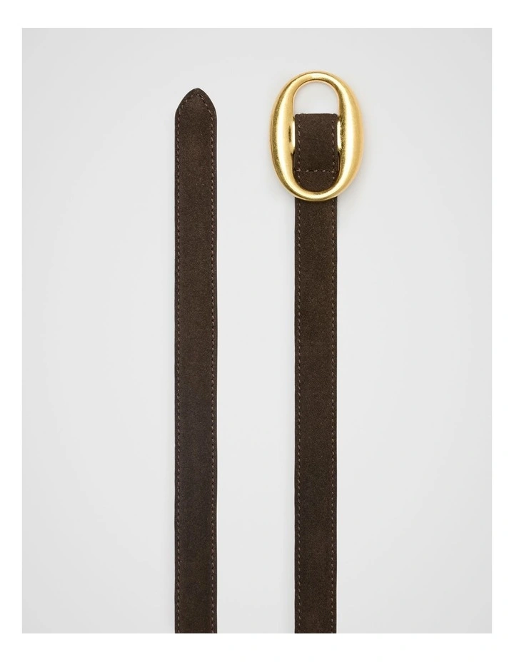 Carmen Oval Buckle Belt in Chocolate Suede image 3