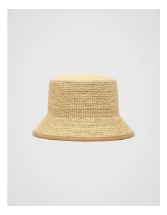 Trim Detail Raffia Bucket Hat in Caramel