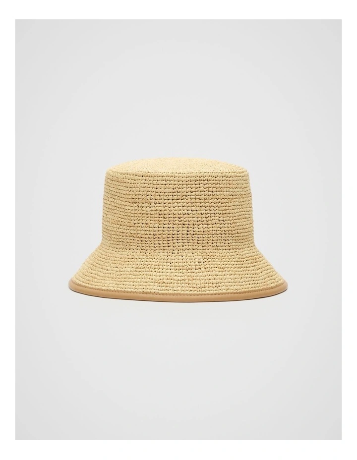 Trim Detail Raffia Bucket Hat in Caramel image 1