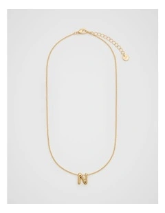 Bubble Letter N Necklace in Gold
