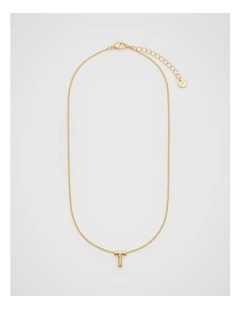 Bubble T Letter Necklace in Gold
