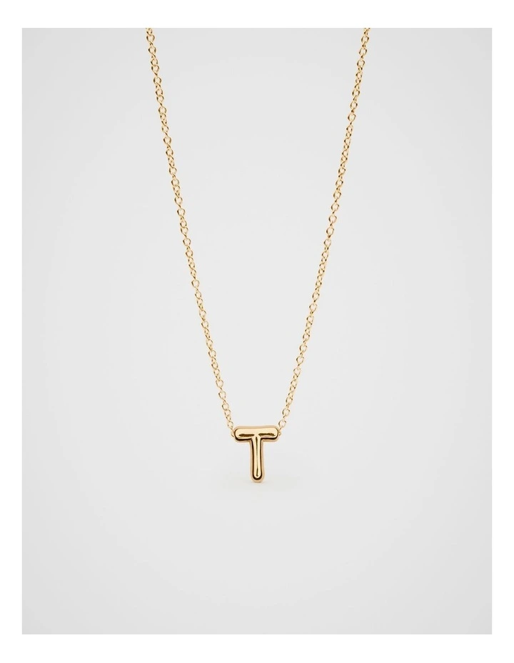 Bubble T Letter Necklace in Gold image 2