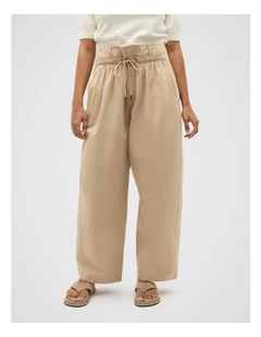 Double Waist Cotton Pant in Iced Latte