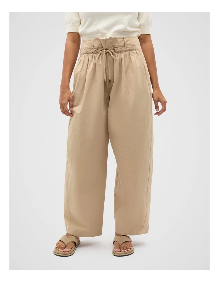 Double Waist Cotton Pant in Iced Latte image 1