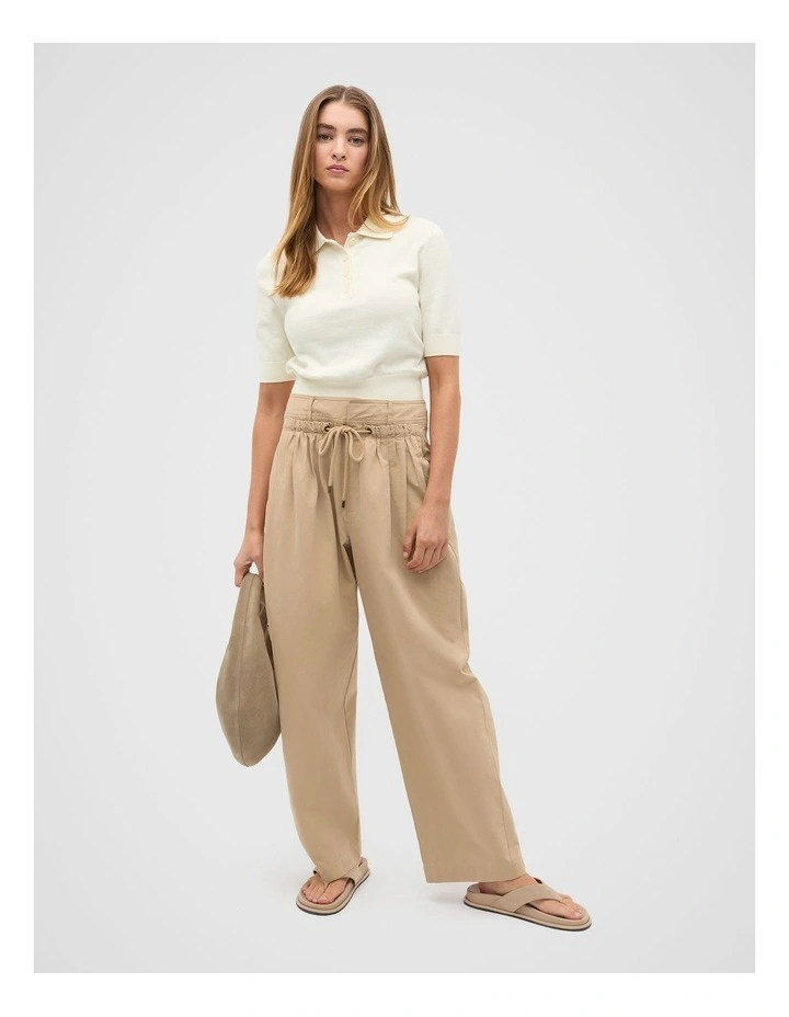 Double Waist Cotton Pant in Iced Latte image 7