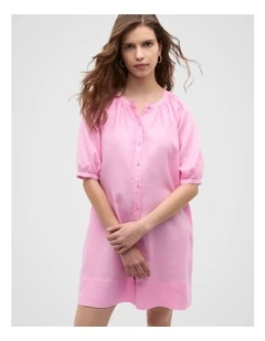 Linen Gathered Mini Dress in Fairy Floss