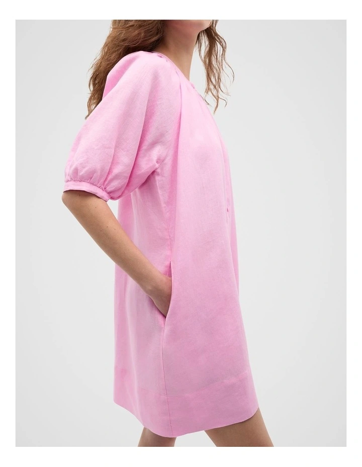 Linen Gathered Mini Dress in Fairy Floss image 3