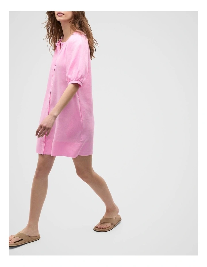 Linen Gathered Mini Dress in Fairy Floss image 4
