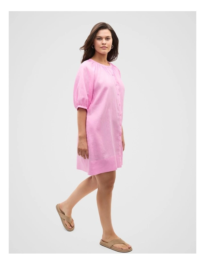 Linen Gathered Mini Dress in Fairy Floss image 5