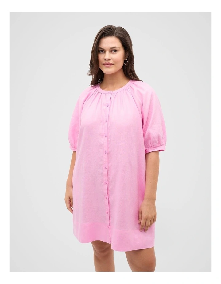 Linen Gathered Mini Dress in Fairy Floss image 6
