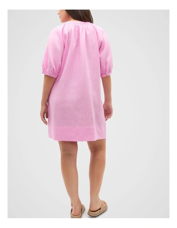 Linen Gathered Mini Dress in Fairy Floss image 7