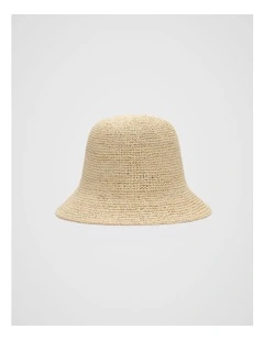 Short Brim Raffia Bucket Hat in Natural