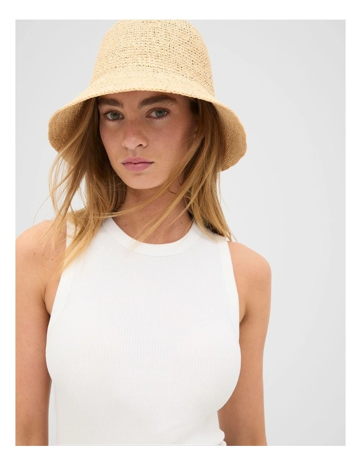 Short Brim Raffia Bucket Hat in Natural image 2
