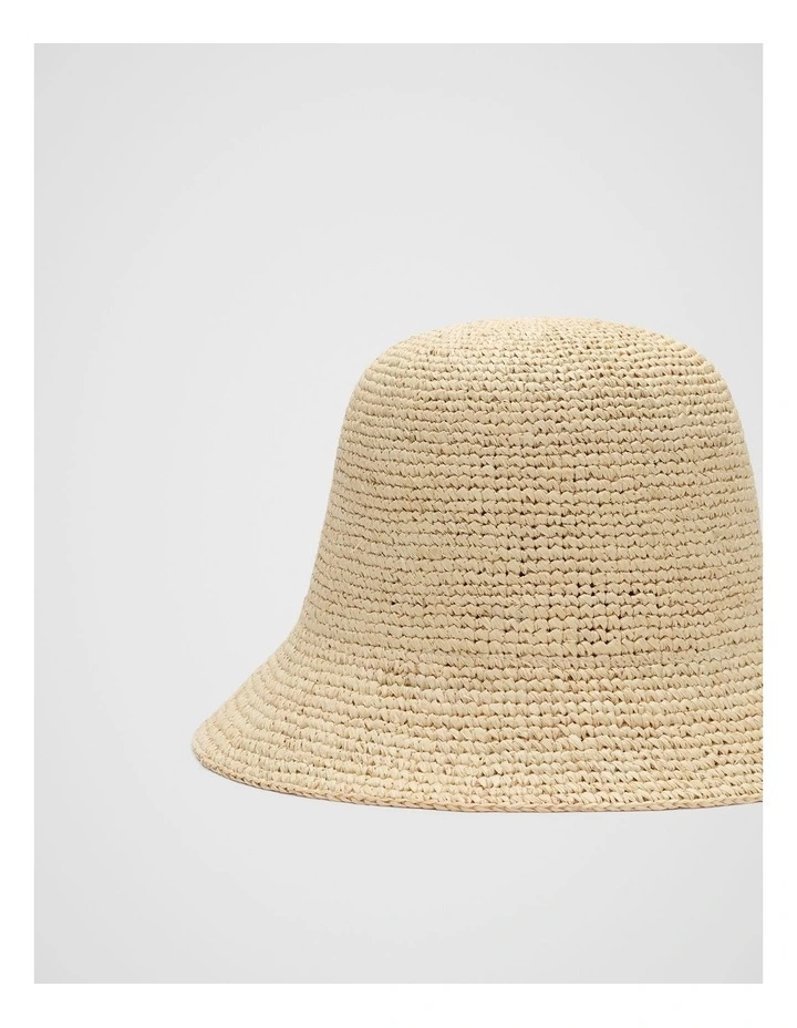 Short Brim Raffia Bucket Hat in Natural image 3