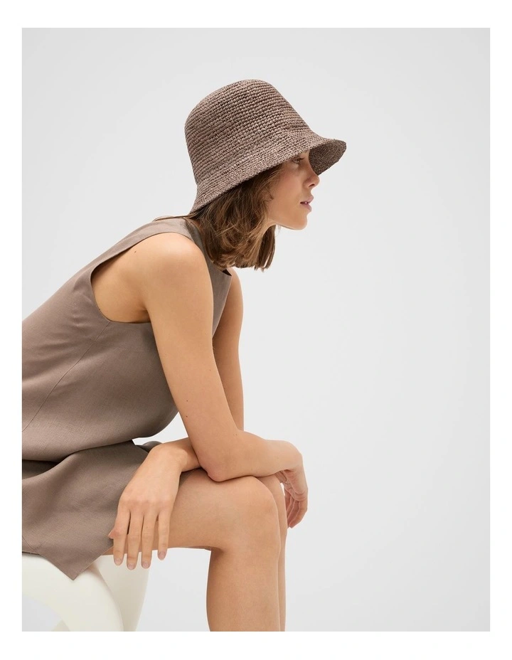 Short Brim Raffia Bucket Hat in Nutmeg image 2