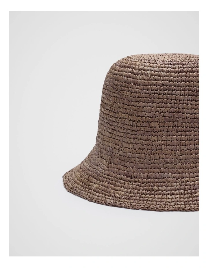 Short Brim Raffia Bucket Hat in Nutmeg image 3