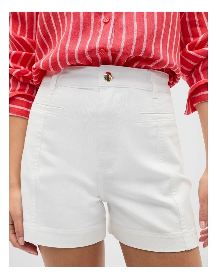 Denim Panel Short in White image 4
