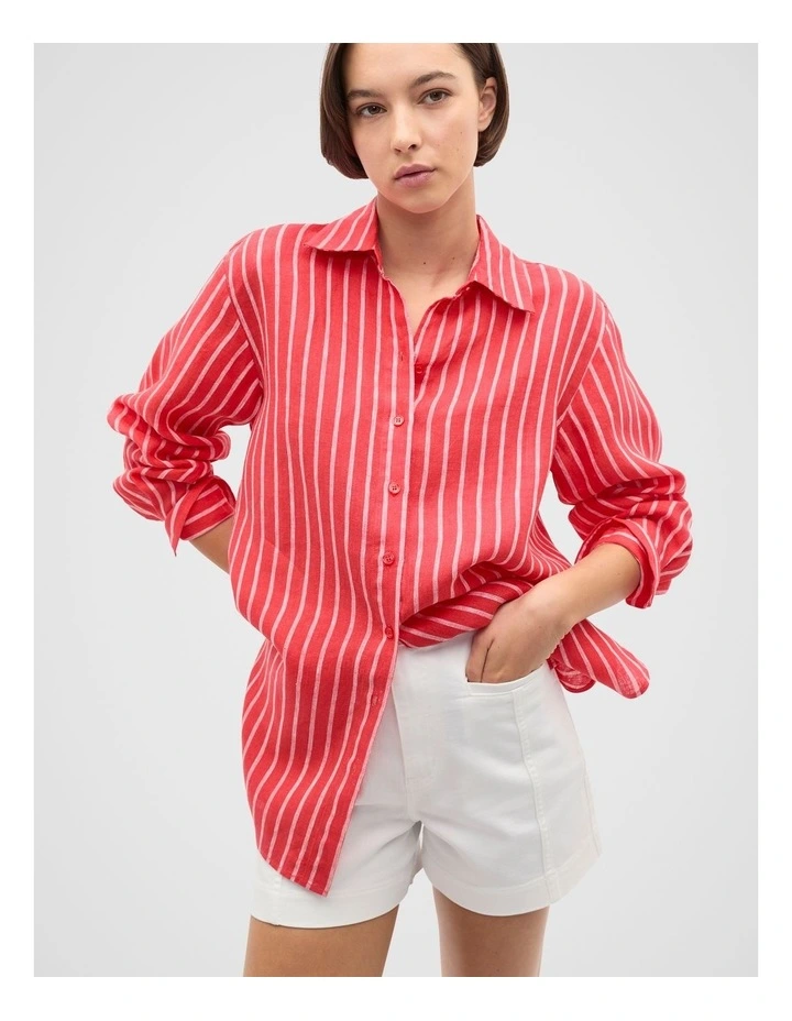 Linen Oversized Shirt in Red image 1