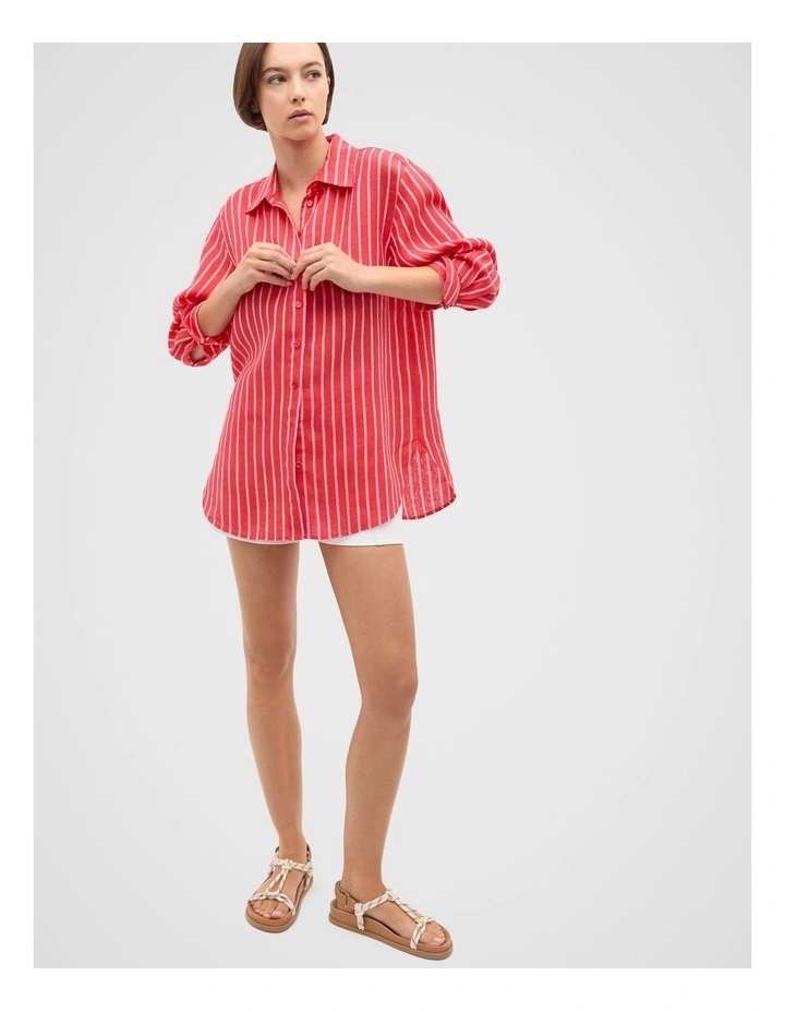 Linen Oversized Shirt in Red image 3