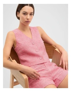 Linen Gingham Vest in Red