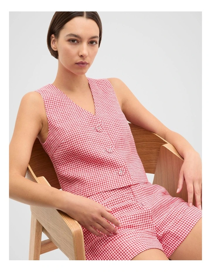 Linen Gingham Vest in Red image 1