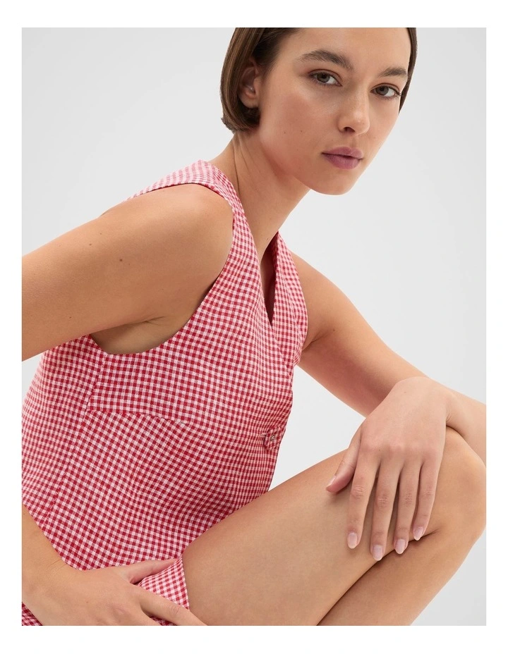 Linen Gingham Vest in Red image 3