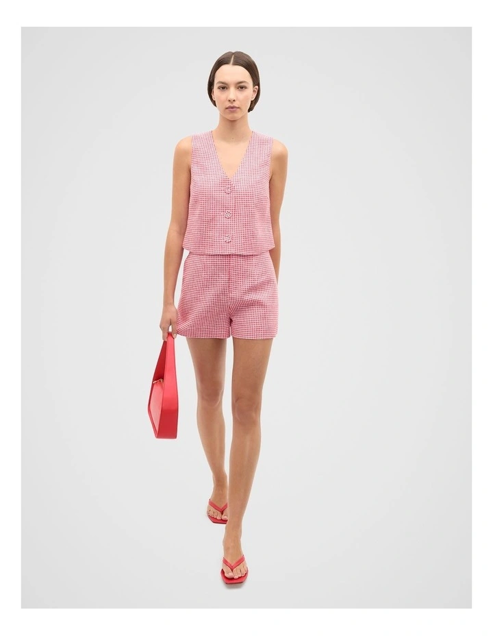 Linen Gingham Vest in Red image 4