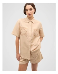 Crochet Pocket Shirt in Cream