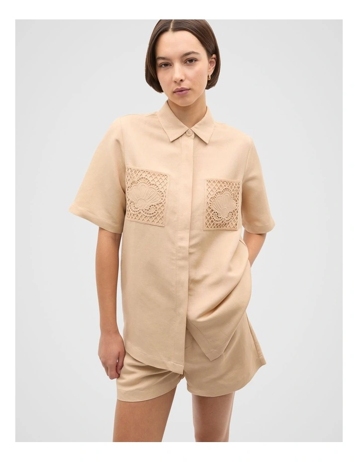Crochet Pocket Shirt in Cream image 1