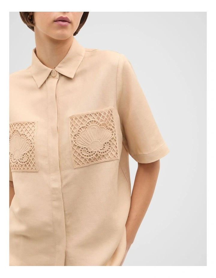 Crochet Pocket Shirt in Cream image 3
