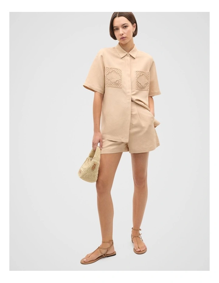 Crochet Pocket Shirt in Cream image 4