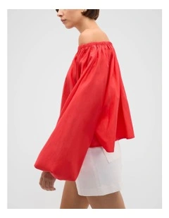 Voile Scoop Neck Blouse in Red
