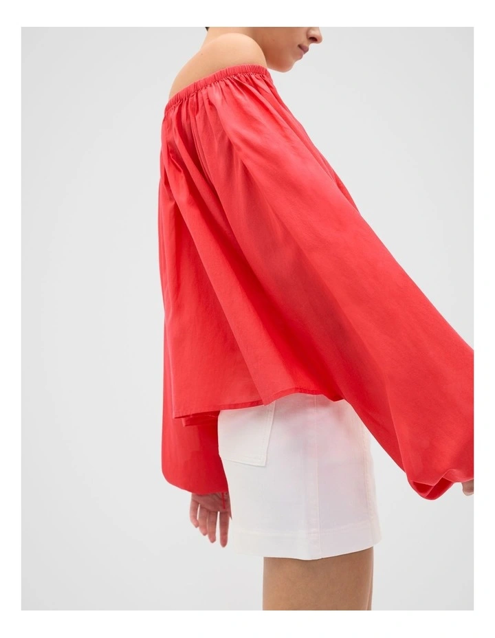 Voile Scoop Neck Blouse in Red image 3