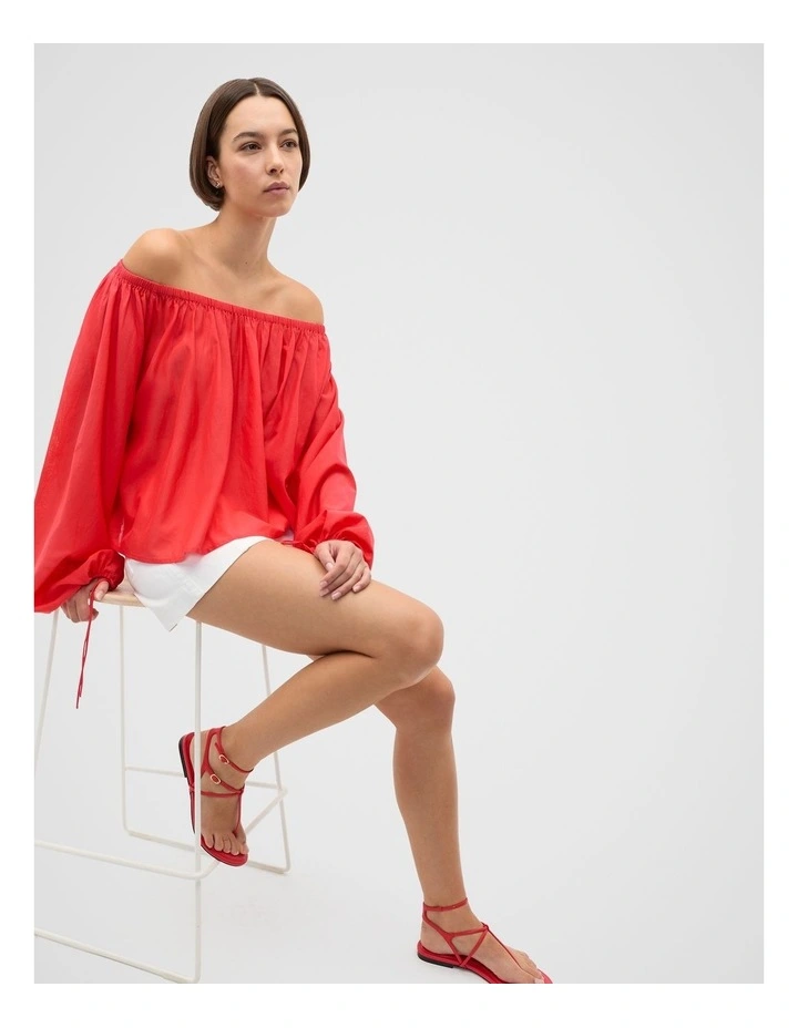 Voile Scoop Neck Blouse in Red image 4