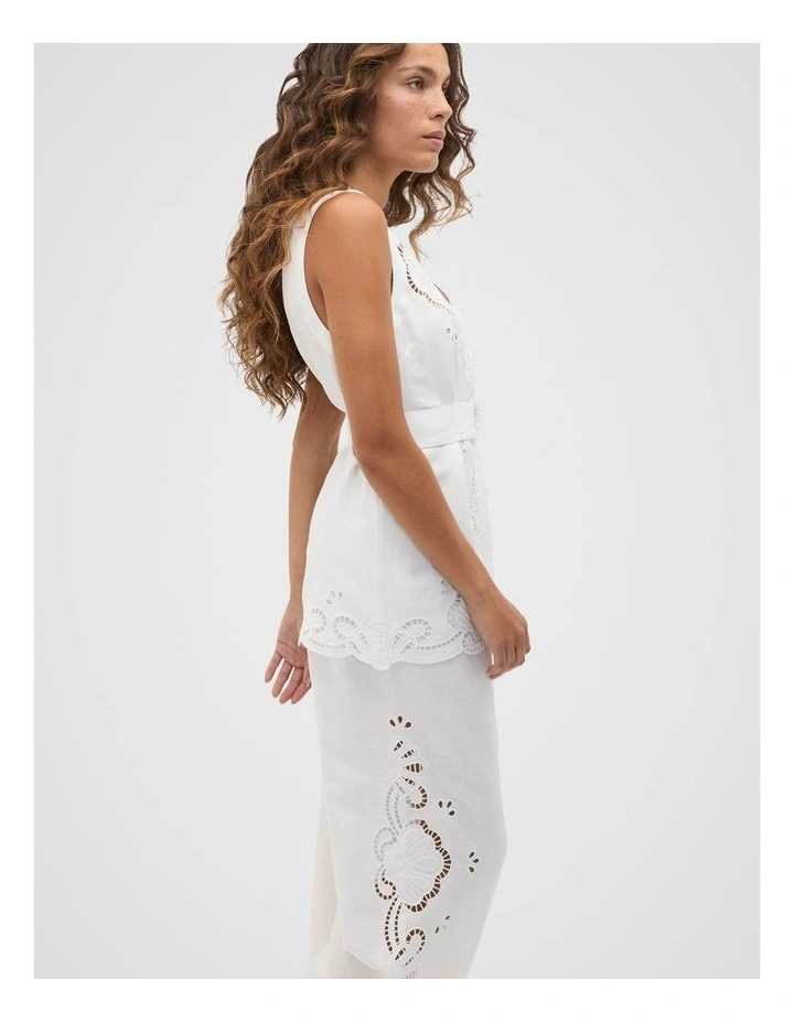 Cutwork Woven Belted Vest in White image 3