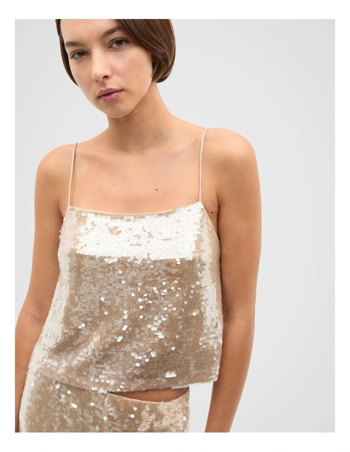 Sequin Embellished Cami in Ecru image 3