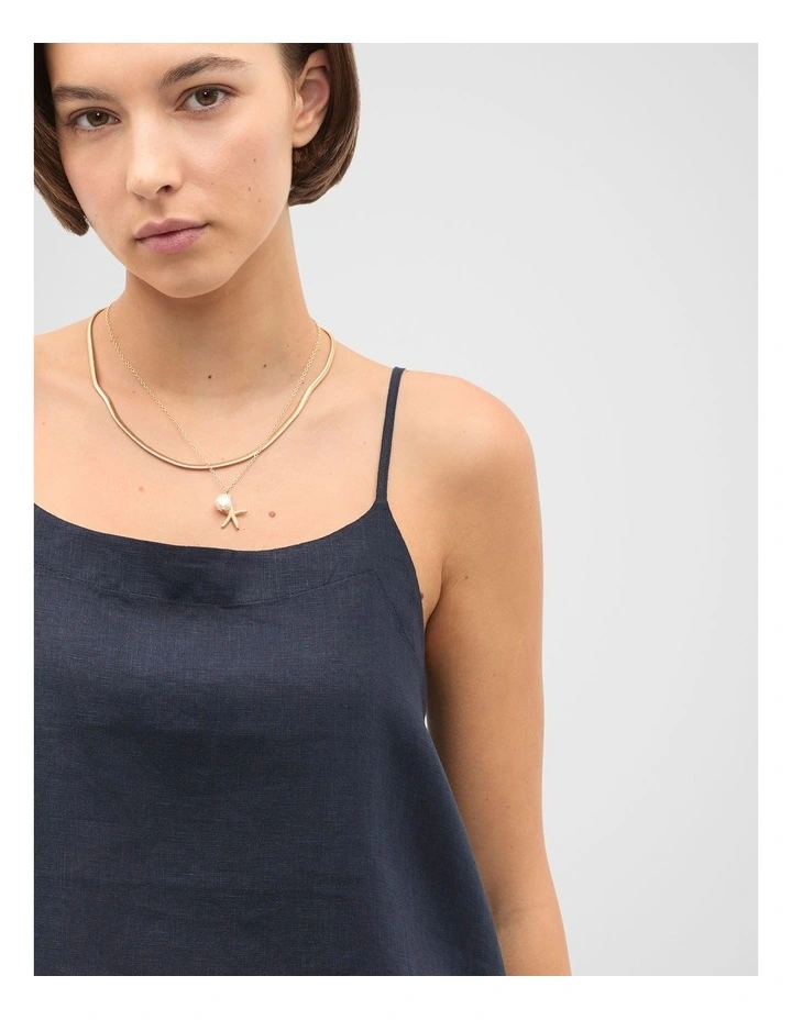 Linen Scoop Cami in Blue image 4