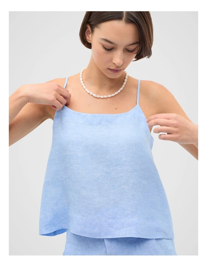 Linen Scoop Cami in Blue image 1